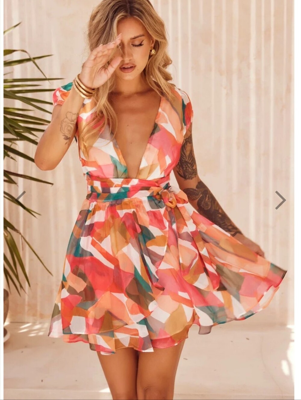 NWT About Moon Mini Wrap Dress Chiffon Orange & Peach Lined Women's Size M (6)